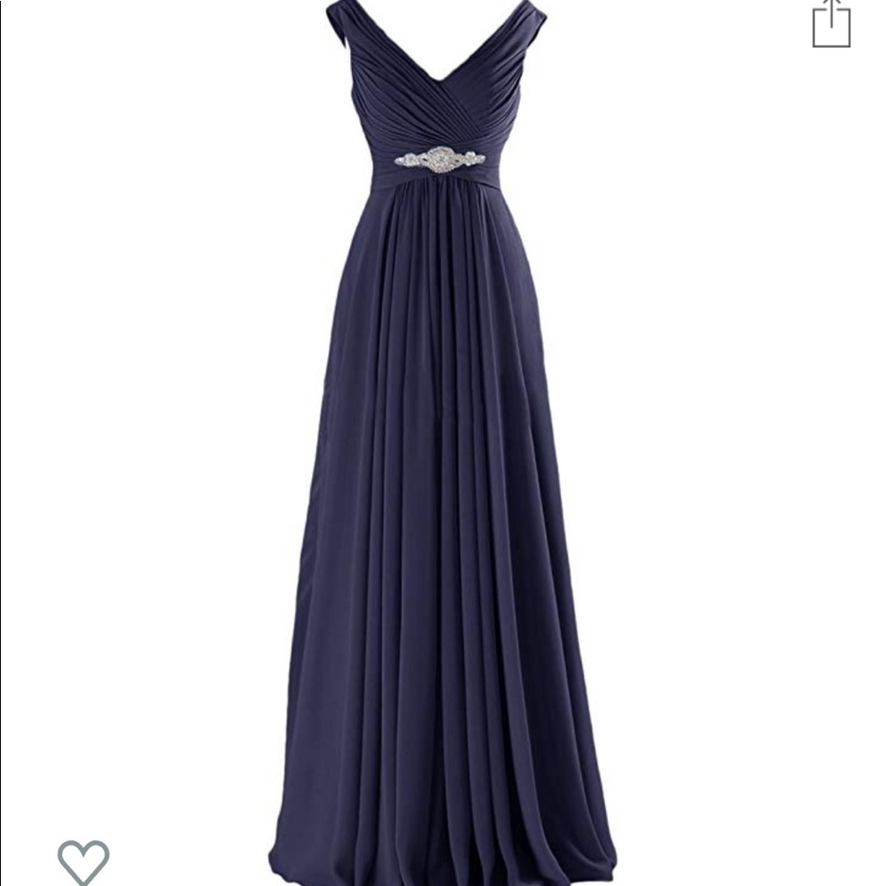 Navy, V-neck, A-line, Gown
